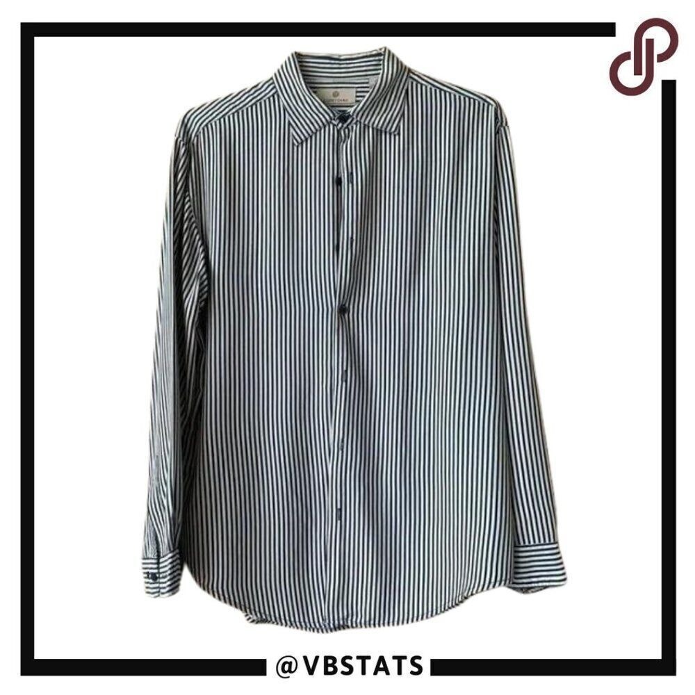 Bobby Chan Men's Striped‎ Silk Rayon Button Down Shirt Medium